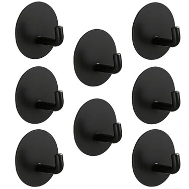 Yukrilt 8Pack Adhesive Wall Hooks for Bathroom Kitchen Towels Coats Black