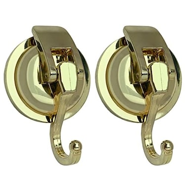 YSSILADI Heavy Duty Vacuum Shower Hooks Glass Suction Cup Bathroom Robe Hooks Reusable No Hole Punched for Garland Decoration Gold 2 Pack
