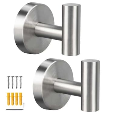 Mdvora 2 Pack Brushed Nickel Towel Hooks SUS304 Stainless Steel Bathroom Hooks for Bedroom Kitchen Hotel Office