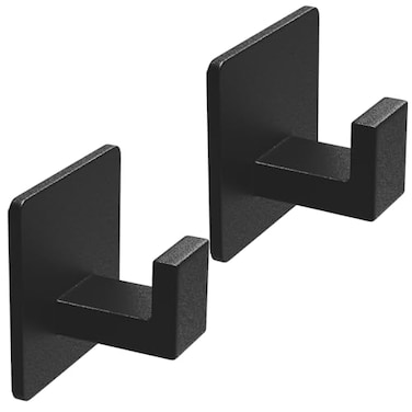 VAEHOLD Adhesive Towel Hooks Heavy Duty Wall Hooks Aluminum Black Hooks for Hanging Coat Hat Towel Robe Clothes Shower Hook for Door Office Kitchen Bathroom 2 Pack Black