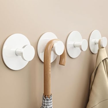 bussdis White Adhesive Wall Hook for Coat and Towel Extra Sticky 12 LB Max Stainless Coat Rack Door Holder Hanger Heavy Duty