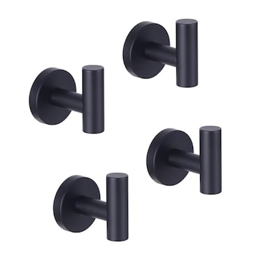 GERZWY Bathroom Matte Black Coat Hook SUS 304 Stainless Steel TowelRobe Clothes Hook for Bath Kitchen Modern Hotel Style Wall Mounted 4 Pack AG1307BBK
