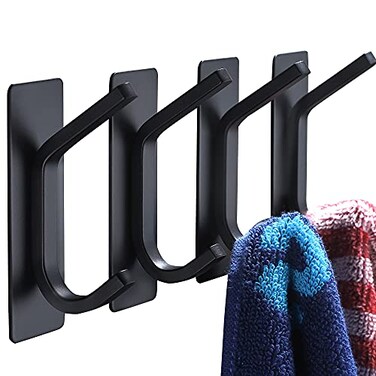 YIGII Towel HookAdhesive Hooks Black Wall Hooks Stick for Bathroom and Kitchen Heavy Duty Hooks 4Pack Stainless Steel