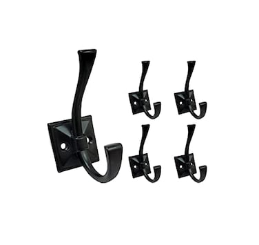 QCAA Coat and Hat Hook Zinc Die Cast Matte Black 5 Pack Made in Taiwan