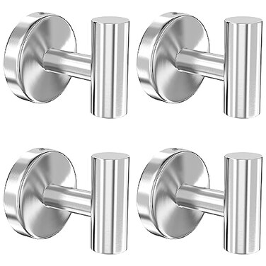stusgo 4 Pack Silver Towel Hooks Towel Hook for Wall Mounted Stainless Steel Bathroom Towel Hook for Hanging Brushed Silver Bathroom Hooks for Towels