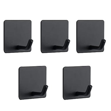 NearMoon Adhesive Hooks Heavy Duty Bath Wall Hooks Waterproof Stainless Steel Towel Hangers Stick on Wall Clothes Holders for Bathroom Kitchen Home 5 Pack Matte Black