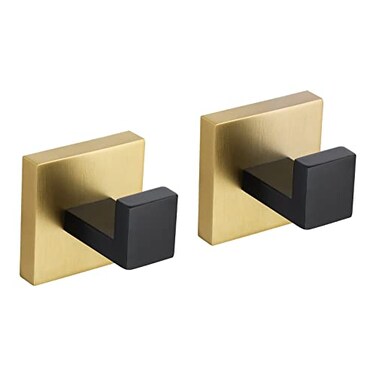 TQKAG Bathroom Towel Hook Coat Black and Gold Robe Clothes Bath Wall Hooks for Kitchen GarageStainless Steel Wall Mounted