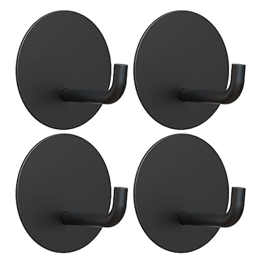 VIS'V VISV Adhesive Hooks Small Metal Shower Wall Stick on Hooks Waterproof 2 Extra Adhesive Strips Round Black 4 Pcs