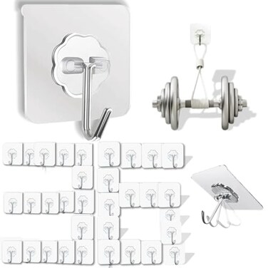 DDMY 36 Pack Heavy Duty Hooks Self Adhesive Large Hooks for HangingWall Transparent Reusable Waterproof Hook for Kitchen Curtain Towel Hook for Bathrooms Coat Hook for Walls No Damage
