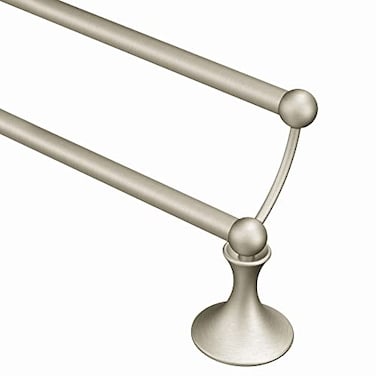 Moen Lounge Collection Brushed Nickel 24Inch Double Towel Bar Wall Mounted Towel Rack for Bathroom with Two Rods DN7722BN