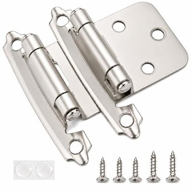 DecoBasics Cabinet Hinges Brushed Nickel for Kitchen Cabinets Doors 30 Pair 60 Pcs 12 Overlay Variable Self Closing Kitchen Cabinet Hinges Flush Mount wSilicon Bumpers Hardware Screws