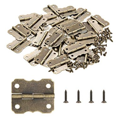 PGMJ 40 Pieces Mini Hinges for Crafts Bronze Engraving Design Replacement Cabinet Hinges Jewelry Box Hinges for Antique Wooden Cases Toolbox Jewelry Boxes Cabinets Gift Boxes Wine Boxes