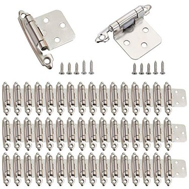 Taokyid 50 Pack Cabinet Door Hinges 12 Inch Self Closing Overlay Hinges for Face Frame Kitchen and Bathroom with Easy Installation Satin Nickel25 Pairs