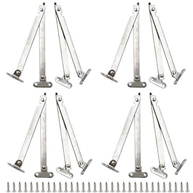 Augiimor 4 Pairs Lid Support Hinge Heavy Duty Stainless Steel Rotatable Folding Soft Close 87 Length Lid Stay Support Hinges for Kitchen Wardrobe Cabinets Door