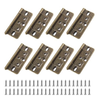 Auvotuis 8Pcs 3Inch Bronze NonMortise Door Hinges Antique Iron Flat Cabinet Hinges for Wardrobe