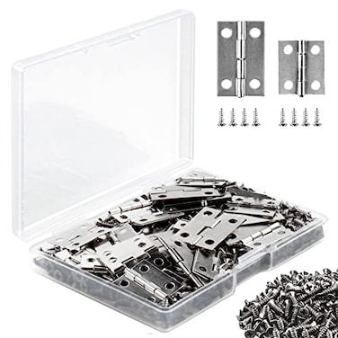 BangShou Jewelry Box Hinges 60Pcs Small Hinges for Crafts Wooden Box Decorative Stainless Steel Tiny with 260 Pieces Screws Silver