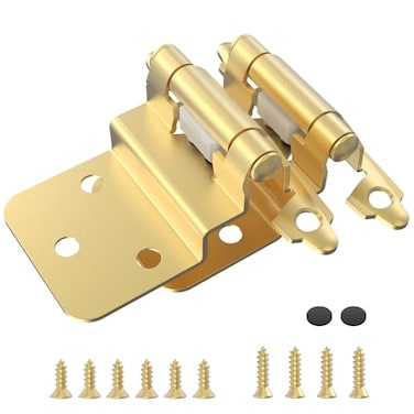Chibery 38 Inch Inset Cabinet Hinges 6 Pack Self Closing Flush Face Mount Hinges with Door Bumper Variable Decorative Hardware for Bathroom Furniture Kitchen Cabinet Doors Brass Gold