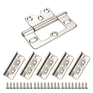 Coshar 3 Non Mortise Iron Flat White Nickel Hinge for Cabinet Wardrobe and WindowMute and Heavy Duty6pcs