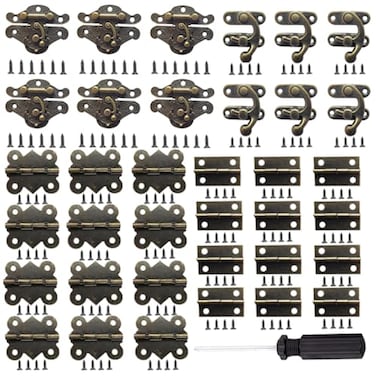 EAEDMY 36 Sets Retro Jewelry Box Hinges and Latches Hardware Small Bronze Brass Latch Hinges for Wooden Jewelry Box and Decorative Cabinet with Matching Screws KitCatch12 Hinges24 36