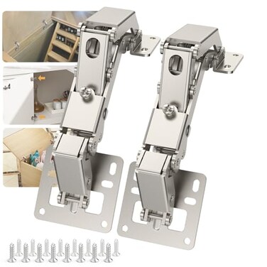 FURNIWARE Furniware 2 Pair 170 Degree Frameless Soft Close Cabinet Hinges Heavy Duty Hidden Hydraulic Lazy Susan Hinges Concealed for Corner Cabinet Crawlspace Trap Door WardrobeNo Cup Grooving