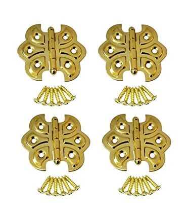 QCAA Butterfly Hinge for Cupboard Door 4 Pack Brass Plated Made in Taiwan