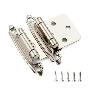 Ravinte 50 Pack 25 Pairs 12 inch Overlay Variable Cabinet Hinges SelfClosing SemiConcealed Face Mount Satin Nickel Decorative Hardware with Door Bumpers for Kitchen Cupboard Doors Silver