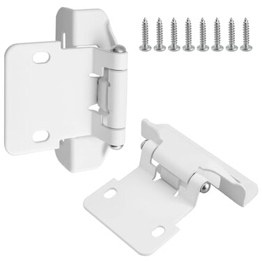 SDTC Tech 4Pack Overlay Cabinet Door Hinges Self Closing Semi Partial Wrap Around Cupboard Hinge with Stainless Steel Mounting Screws Matte White