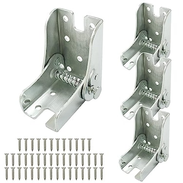 suiwotin Suiwotin 4pcs Folding Hinge Bracket Self Locking Hinges 90 Degree Foldable Table Bracket Heavy Duty Leg Fittings Angle Braces for Folding Table Workbench Bed Legs Zinc Plated Silver