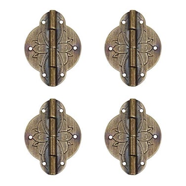 Tiazza 4Pcs Antique Brass Small Hinges Furniture Cabinet Drawer Door Gift Box Jewelry Box Pure Copper Embossing Hinge