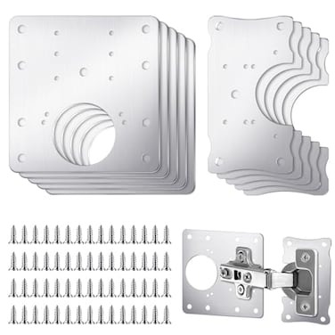 Yaocom 10 Pcs Cabinet Hinge Repair Kit Stainless Steel Silver Polished 5 Large 5 Small Repair Plates with 60 Screws