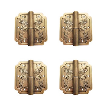 Tiazza 4Pcs Antique Brass Visible Small Hinges 2x2 Inches Furniture Cabinet Drawer Double Door Removable Hinges