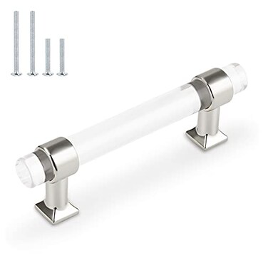Orger 5 Pack Kitchen Cabinet Pulls 312 Inch Hole Center Silver Chrome Finish with Clear Acrylic Drawer Pulls for Badroom Cupboard Dresser Drawer Handles