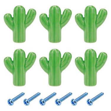 Bitray 6 PCS Cactus Shape Ceramic Drawer Pulls Handles for Dresser Cupboard Wardrobe Cabinet Bathroom Kitchen Knobs Green