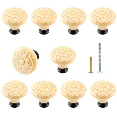 Bivethoi 10PCS Light Yellow Ceramic Dresser Knobs 13 Inch 34mm Retro Drawer Pulls Vintage Wardrobe Door Knobs