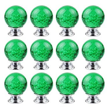 BNYZWOT 12 PCS Crystal Cabinet Knobs Round Glass Bubbles Knobs Smooth Drawer Pulls Handle for Home Cabinet Drawer and Dresser with 3 Different Size Screws 30MM Green