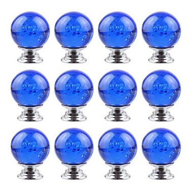 BNYZWOT 12 PCS Crystal Cabinet Knobs Round Glass Bubbles Knobs Smooth Drawer Pulls Handle for Home Cabinet Drawer and Dresser with 3 Different Size Screws 30MM Light Blue