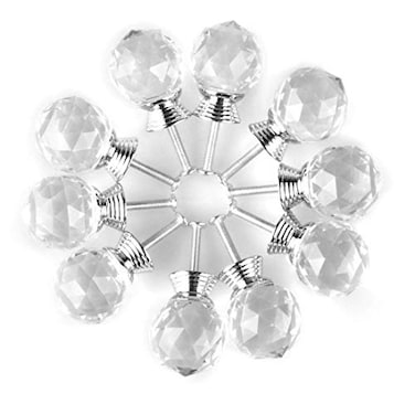BNYZWOT Round Shape Crystal Glass 30mm Kitchen Cabinet Door Drawer Knob Cupboard Dresser Wardrobe Pull Handle with Screws 10Pcs Clear