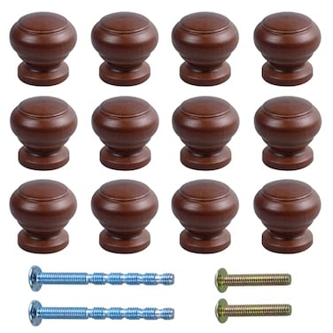 bociloy 12Pcs 1 Round Wooden Drawer Knobs Finished Mushroom Shape Cabinet Pulls Handles Natural Wood Dresser Knobs for Kitchen Cupboard Furniture Wardrobe Brown