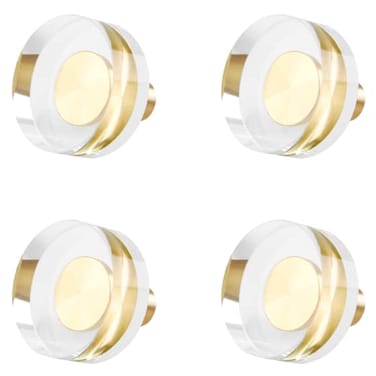 BokWin 4 Pcs 114 Inch Gold Crystal KnobsGlass Brass Crystal Door KnobGeometric Drawer Knobs Pull Handle for Cabinet Dresser Furniture Cupboard Wardrobe Hardware Round