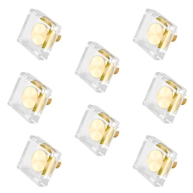 BokWin 8 Pcs Gold Crystal KnobsGlass Brass Crystal Door KnobGeometric Drawer Knobs Pull Handle for Cabinet Dresser Furniture Cupboard Wardrobe HardwareSquare