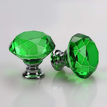 Boxonly 2Pcs Green Crystal Cabinet Door Knobs 40mm Cupboard Dresser Drawer Flat Diamond Pull Handles with M4x22mm Screws