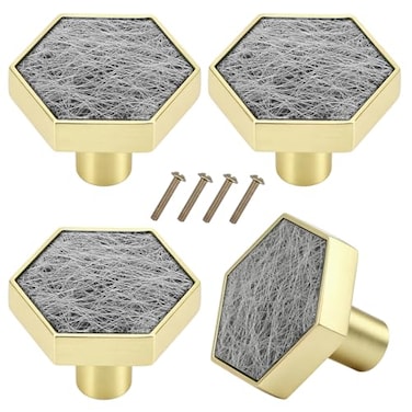 Brosay 4 Pcs Hexagon Cabinet Knobs Zinc Alloy Drawer Pulls with Screws for Kitchen Bathroom Office Marble Closet Door Dresser Drawers KnobsGrey