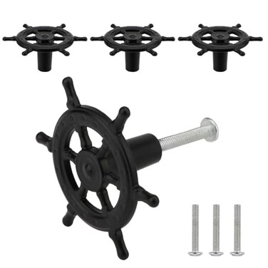 Brosay Ship Rudder Knobs Nautical Wheel Cabinet Drawer Pulls Beach Themed Coastal Drawer Knobs for Furniture Wardrobe Cupboard Decorative Single Hole Handles 4 Pcs Black
