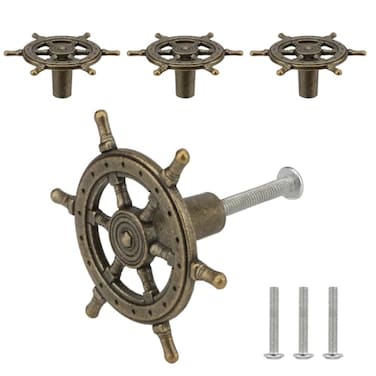 Brosay Ship Rudder Knobs Nautical Wheel Cabinet Drawer Pulls Beach Themed Coastal Drawer Knobs for Furniture Wardrobe Cupboard Decorative Single Hole Handles 4 Pcs Bronze