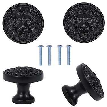 Brosay Cabinet Knobs Antique Lion Head Drawer Pulls Gold Animal Knobs Dresser Drawer Knobs and Pulls Single Hole for Kitchen Cupboard Handles 4 Pcs Black
