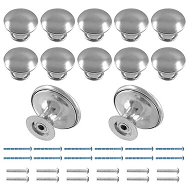 Cionyce 12 Pcs Silver Cabinet Knobs Metal Drawer Knobs Round Dresser Handle Knobs 118 Diameter Kitchen Cabinet Knobs Hardwarewith Mounting Screws