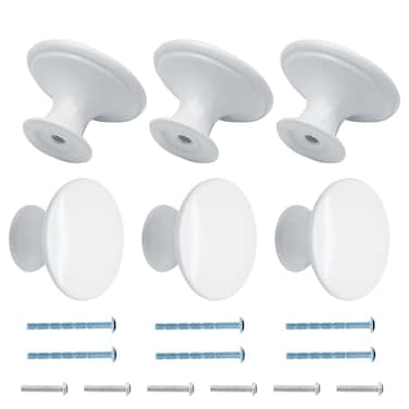 Cionyce 6 Pcs White Cabinet Knobs Metal Round Drawer Knobs 118 Diameter Kitchen Cabinet Handle Hardwarewith Mounting Screws