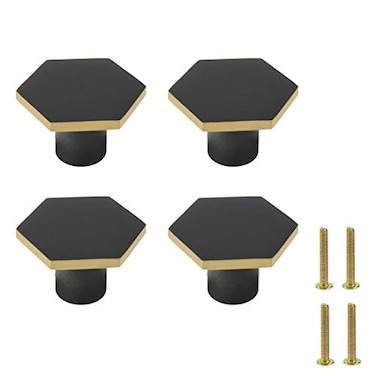 Coshar 4Pack Solid Pure Copper Knobs Drawer Knobs Handle Hexagon Shape Knob Handle BlackandGold