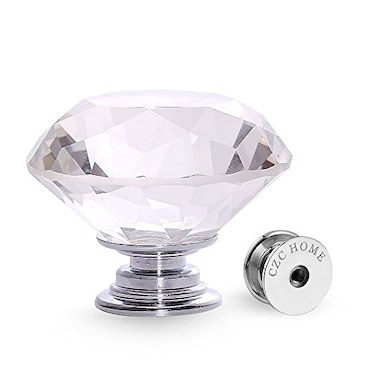 CZC HOME 10 PCS Diamond Crystal Glass Pull Handle Cabinet Knobs Cupboard Drawers Cabinet Dresser Bookcase Wardrobe 40mm Transparent