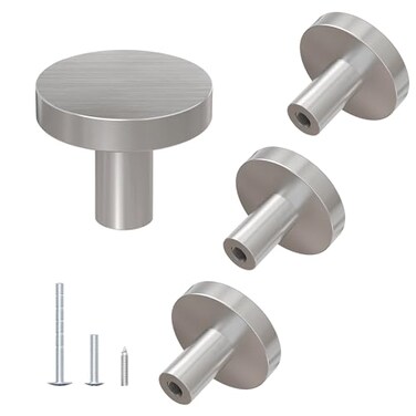 DonYoung 4 Pack Cabinet and Drawer Knobs Bifold Barn Door Handle Stylish Round Pulls for BiFolding Sliding Barn Door Kitchen Dressers Cupboard and Closets Brushed Satin Nickel